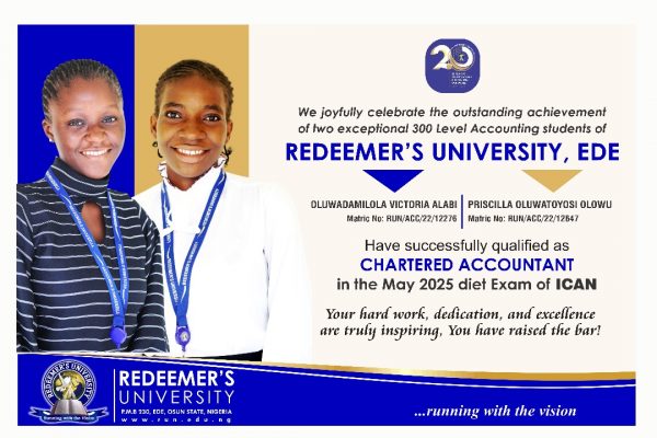 Two 300-Level Redeemer’s University Students Earn Chartered Accountant Status